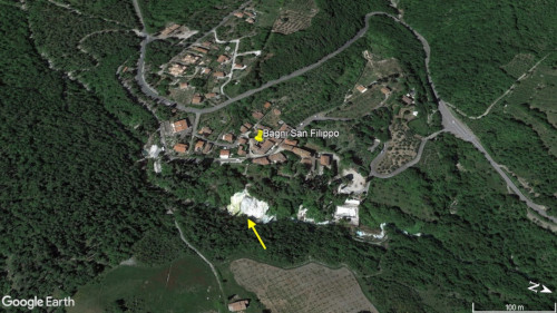 Vue aérienne de la zone des Bagni San Filippo, Toscane (Italie)