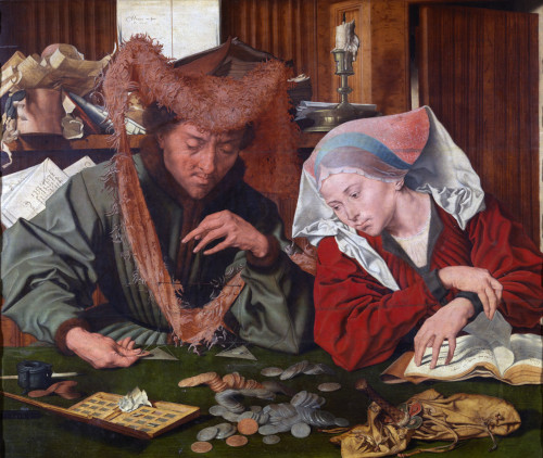 Le Changeur et sa femme, peinture de Marinus van Reymerswale (1490, 1546), Musée du Prado, Madrid