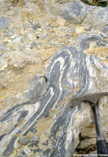 Zoom sur les plis dans les marbres, vus de loin dans les figures 1 et 2, Trévillach (Pyrénées-Orientales)