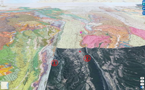 État en décembre 2023 de la couverture 3D des cartes géologiques BRGM à 1/50 000 disponibles sur le web via le site du BRGM (InfoTerre), le site Géoportail, ou Google Earth, et lacune de Saint-Paul-de-Fenouillet