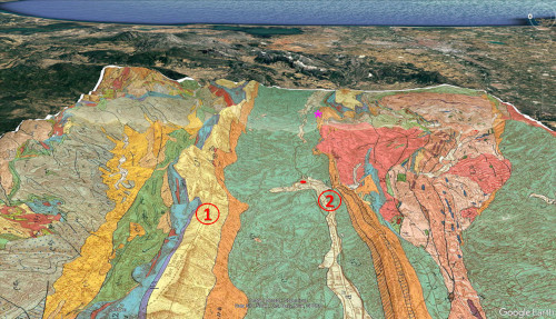 Vue oblique 3D sur la “vieille” carte géologique de Saint-Paul-de-Fenouillet