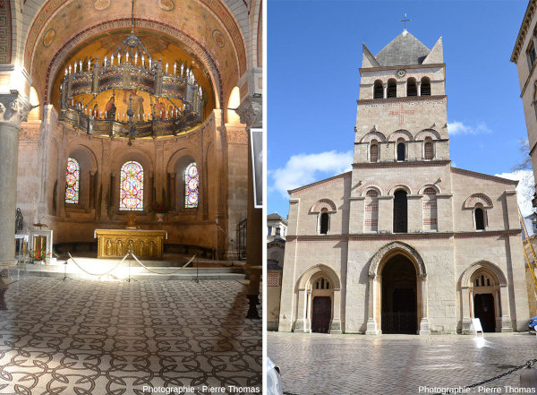 Vue intérieure du chœur (à gauche) et de la façade occidentale (à droite) de la basilique d'Ainay (Lyon, Rhône)