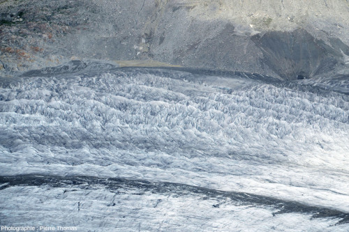 Crevasses sur le glacier d’Aletsch vues depuis la station supérieure du téléphérique de l'Eggishorn (canton du Valais, Suisse)