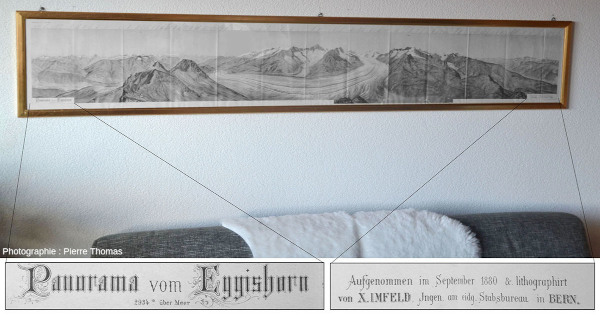 Photographie prise dans le salon d'un hôtel de Fiesch (Suisse) où est affichée la reproduction (≈ 2 m de long) d'une lithographie datant de 1880