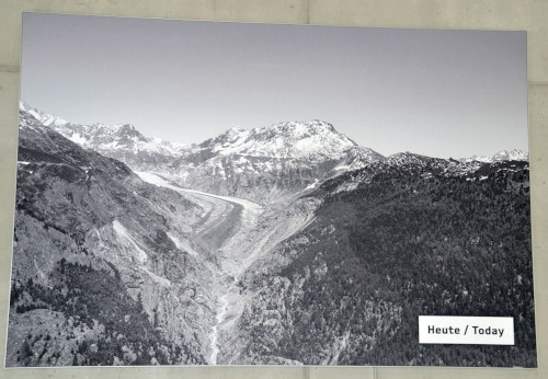 Langue terminale du glacier d'Aletsch au XXIe siècle (sans que l'année de prise de vue soit précisée), vue prise en direction de l'amont