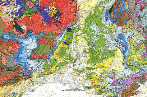 Extrait de la carte géologique de France centrée sur l'Ardèche