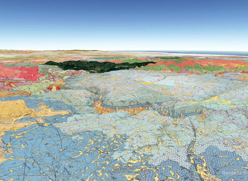 Carte géologique couvrant approximativement le même secteur et avec la même orientation que la figure précédente