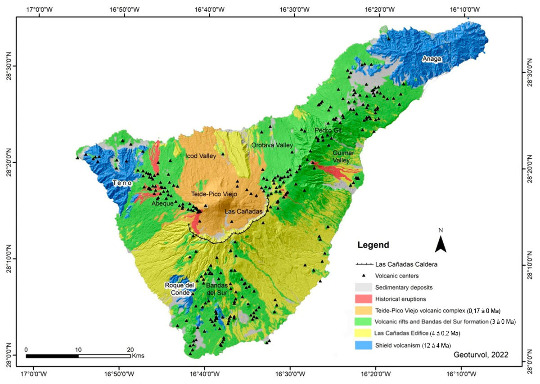 Carte géologique simplifiée de l'ile de Tenerife (Canaries, Espagne)