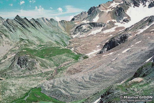 Image vue depuis l'Ouest (point 1 sur la figure 24) du glacier rocheux du Marinet dans la haute vallée de l'Ubaye (Alpes-de-Haute-Provence)