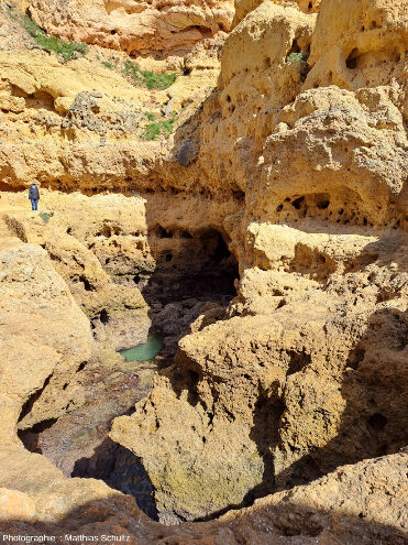 Une cavité très torturée dégagée par l'érosion dans les falaises miocènes d'Algar Seco, Algarve (Sud du Portugal)