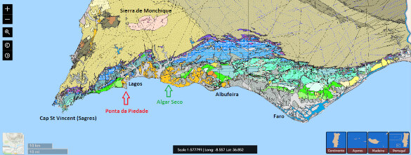 Carte géologique vecteur harmonisée de l'Algarve (Sud du Portugal)