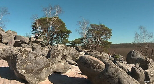 Altération en boule dans des grès, ce chaos est connu sous le nom de Hottée du Diable, Coincy (Aisne)