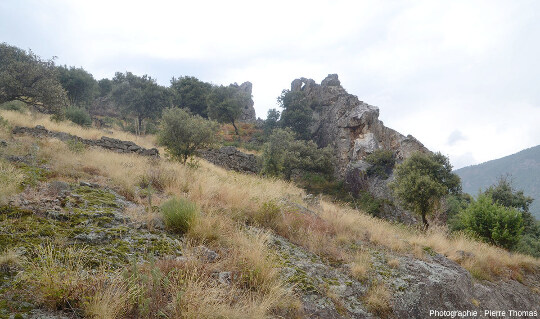 Le filon de quartz, près du vieux hameau du Ronc de la Rège (Lozère)