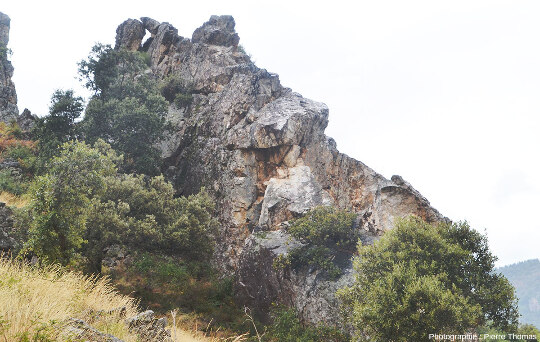 Zoom sur le filon de quartz, près du vieux hameau du Ronc de la Rège (Lozère)