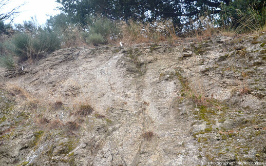 Bord de la route qui recoupe le filon de quartz des Aidons (Lozère), à quelques centaines de mètres du filon