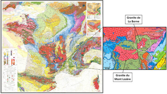 Localisation du granite de la Borne sur la carte géologique de la France