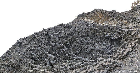 Affleurement de la zone Sud de la carrière du volcan de Peylenc (Haute-Loire) qui n'est plus en exploitation depuis des années et montre une magnifique prismation
