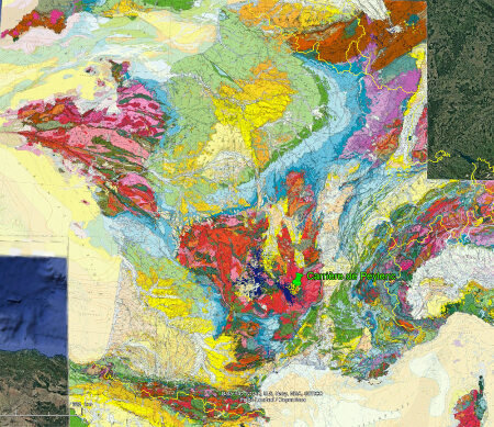 Localisation du volcan de Peylenc sur la carte géologique de France