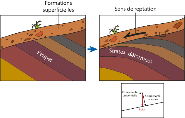 Principe de la déformation des argiles et des marnes par reptation des formations superficielles