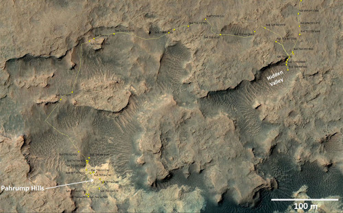 Carte détaillée du trajet effectué par Curiosity depuis le 20 juillet 2014 (sol 694)