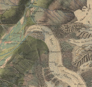 Carte d'état-major de 1863 (détail sur la partie terminale de la Mer de Glace)