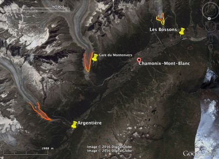 Visualisation de la fonte "actuelle" des glaciers de la vallée de Chamonix-Mont-Blanc