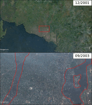 Animation montrant l'évolution de l'urbanisme de la ville de Goma (Rép. dém. Congo) entre 2002 et 2020