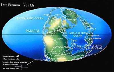 Reconstitution paléogéographique montrant la position de l'Australie au Permien