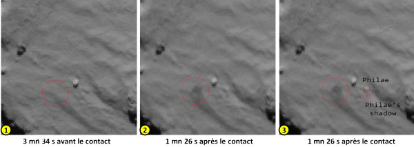 Images du premier contact de Philae avec le sol de la comète 67P/CG