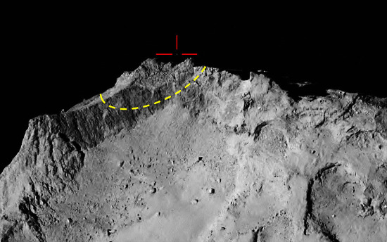 Image prise par Rosetta le 12 novembre 2014 à 18h18min (heure française), 14min avant l'immobilisation définitive de Philae au fond de son "trou"