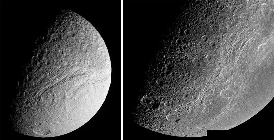 Téthys et Dioné, autres corps de glace à canyons du système solaire