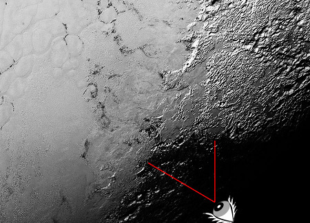 Vue "verticale" du secteur des glaciers au Sud-Est de Sputnik Planum