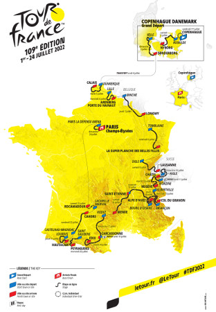 Carte des étapes du Tour de France 2022