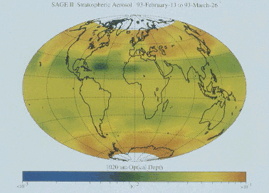 Carte SAGE II entre le 13 février et le 26 mars 1993.