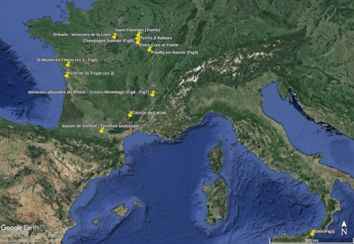 Localisation des principaux sites étudiés situés en France métropolitaine et en Italie