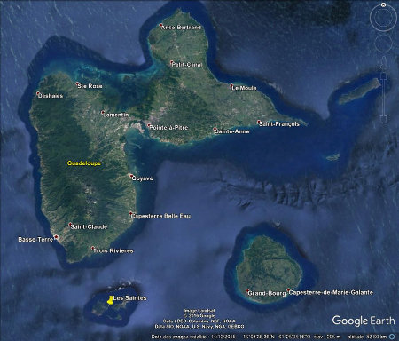 Localisation de l'archipel des Saintes en Guadeloupe (punaise jaune)