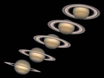 Différents aspects des anneaux de Saturne, pris à différents moments de l'année saturnienne par le télescope spatial Hubble