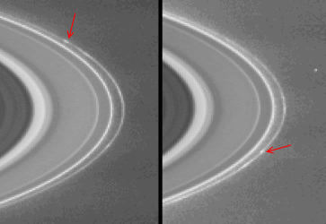 Clumps sur l'anneau F de Saturne (clumps = massif de fleur)