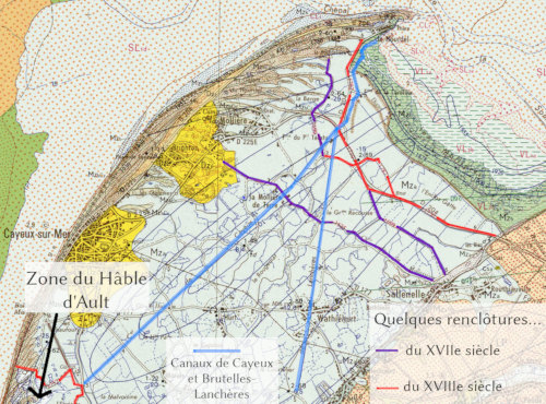 Extrait de la carte géologique à 1/50 000 de Saint-Valery-sur-Somme et localisation des aménagements principaux