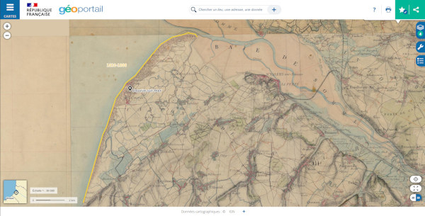 Extrait de la carte d'État-major de 1820-1866 de la zone au Sud de la Baie de Somme