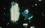 Cœur de pillow basaltique au microscope, lumière polarisée analysée (LPA)