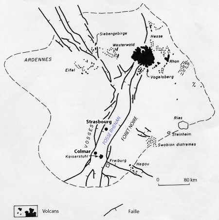 Carte des centres volcaniques du graben du Rhin