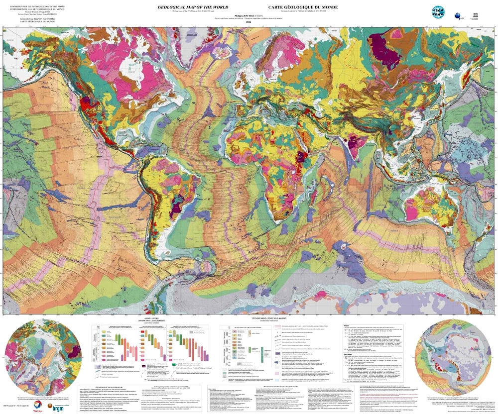Les grands domaines géologiques de la surface de la Terre analysée à travers la carte géologique