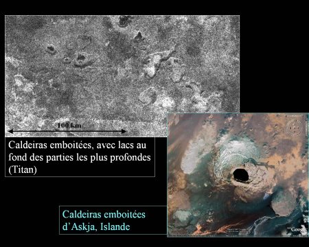 Détail des dépressions (caldeiras ?) de Titan et de la caldeira d'Askja (Islande)