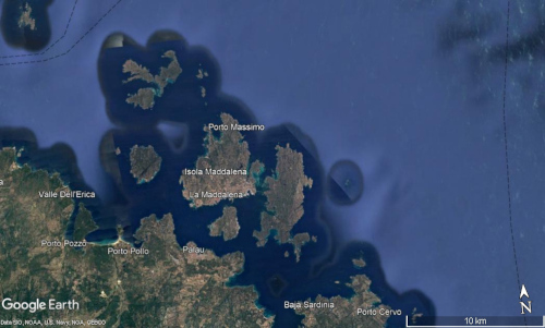 Localisation des iles Caprera et La Maddalena, au Nord-Est de la Sardaigne