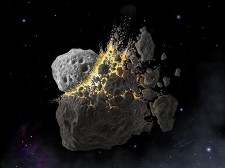 Vue d'artiste du choc entre deux astéroïdes