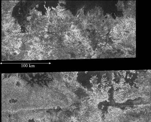 Images radar de lacs dans la région du pôle Nord de Titan