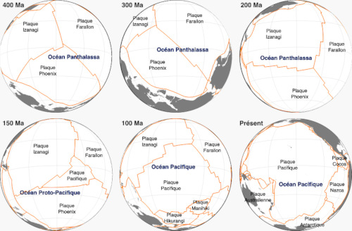 Proposition de reconstruction tectonique de l'évolution de l'Océan Panthalassa puis de l'Océan Pacifique depuis 400 Ma