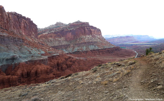Vue des falaises abruptes correspondant au flanc redressé du Waterpocket Fold