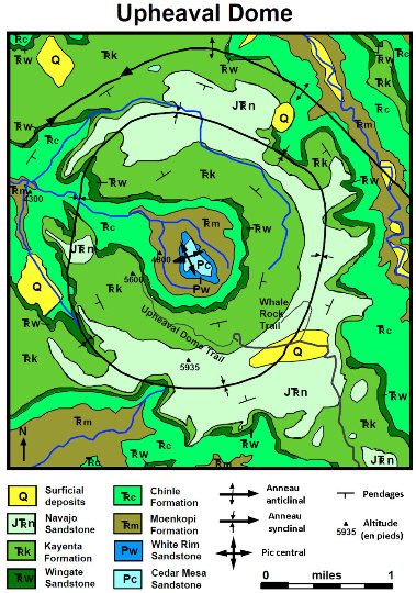 Carte géologique d'Upheaval Dome, Parc national de Canyonlands, Utah